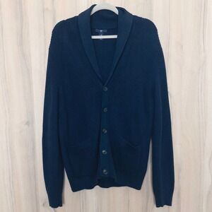 Gap Mens Shawl Collar Cardigan Sz M Navy Button Front Heritage‎ Old Money Preppy
